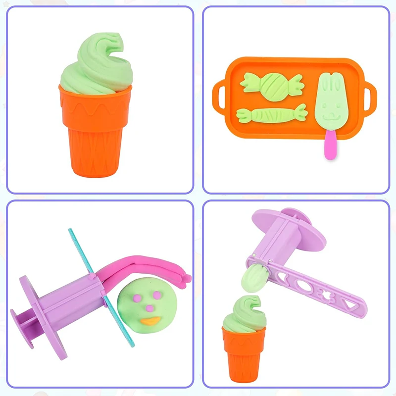 DIY Ice Cream Playdough Mold Plastics Play Dough Accessories For Children Kids Cute Animal Popsicle Plasticine Clay Mould Toys 6
