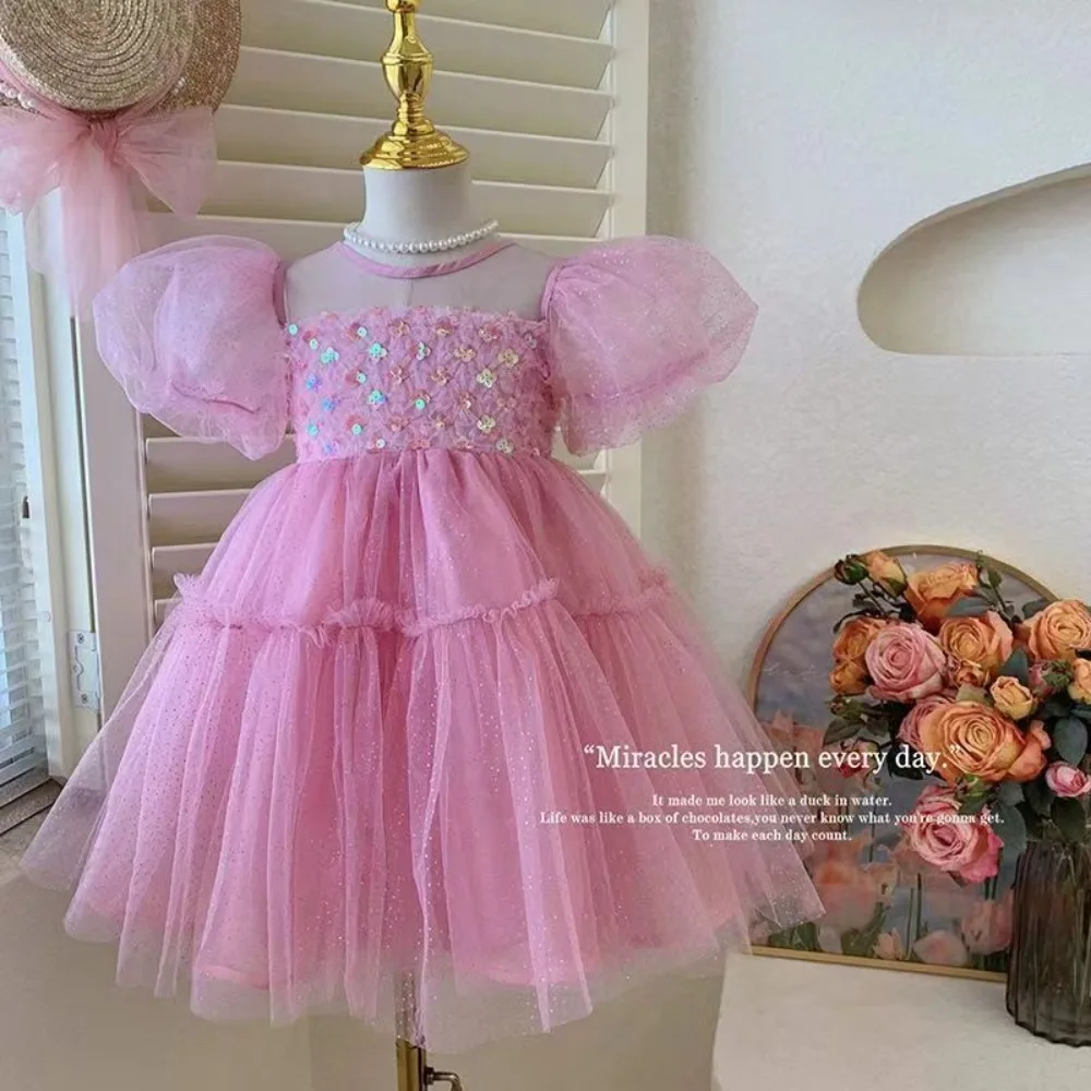 

New in Dress for Girls Summer Baby Mesh Princess Girl Kid's Dress Clothes Children's Wedding Party Birthday Dresses Clothing