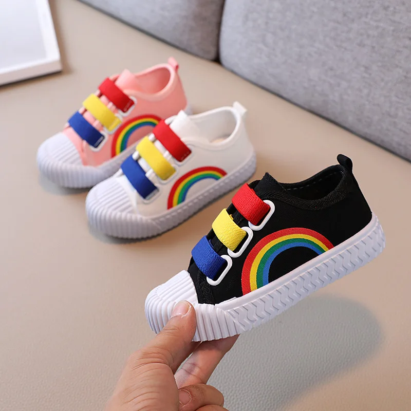 Child Boy Girl Canvas Hook Loop Flat Rainbow Shoes Spring Leisure Kids Non-slip Comfort Sneakers Shoe Toddlers Tennis Shoes