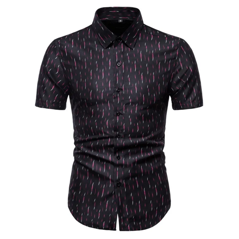 

#4720 Black White Red Mens Dress Shirts Short Sleeve Formal Printed Shirt Korean Fashion Men's Shirt Turn-down Collar Summer