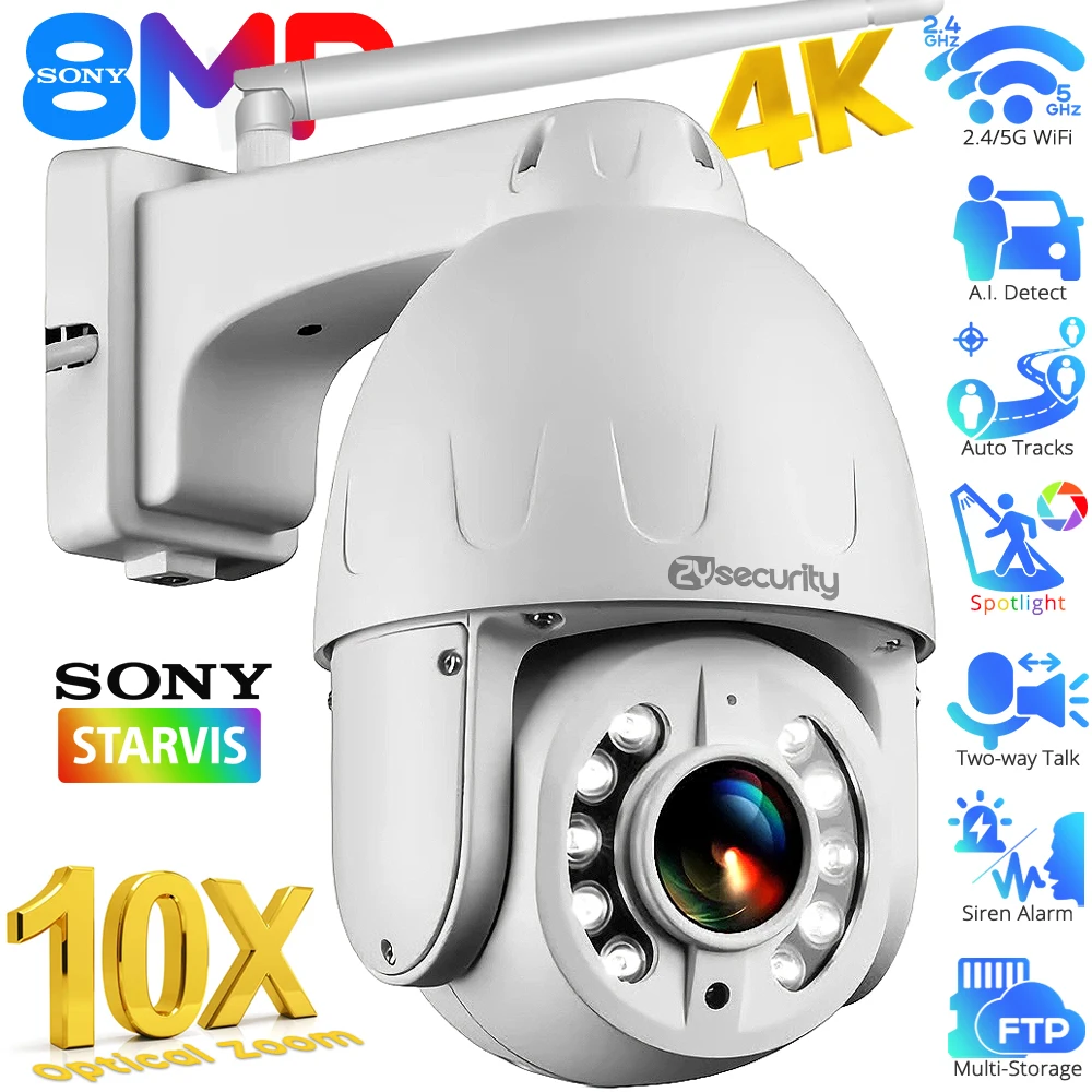 8MP 4K IP Kamera 5X/10X Optik Yakınlaştırma Açık Wifi Gözetleme Kamerası PTZ Otomatik Takip Kubbe Güvenlik Kameraları Gündem Metal CCTV Kamera CamHipro RTSP, FTP, SD Kart, Bulut