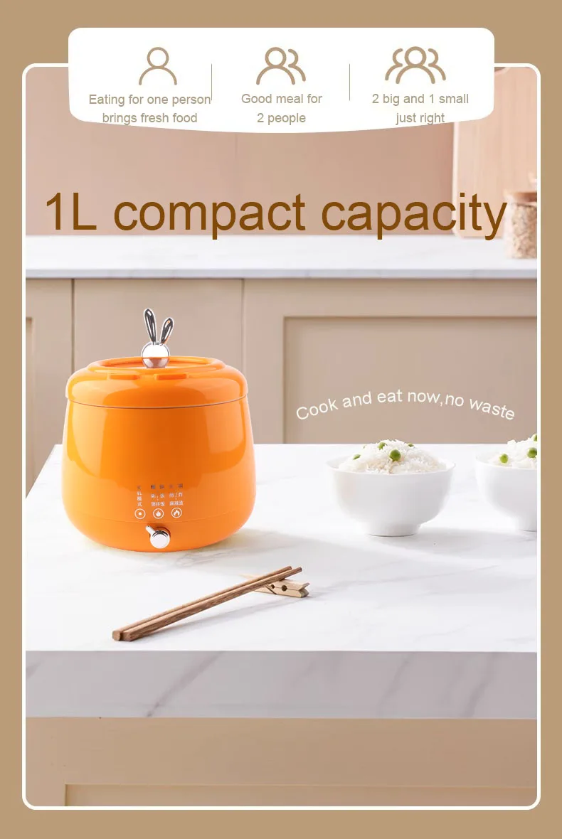 Description Picture 4 of itemMultifunction Electric Cooker 1-3 People Rice Cooking Skillet Noodles Soup Stew Heater Hot Pot Non-Stick Food Steamer Frying Pan