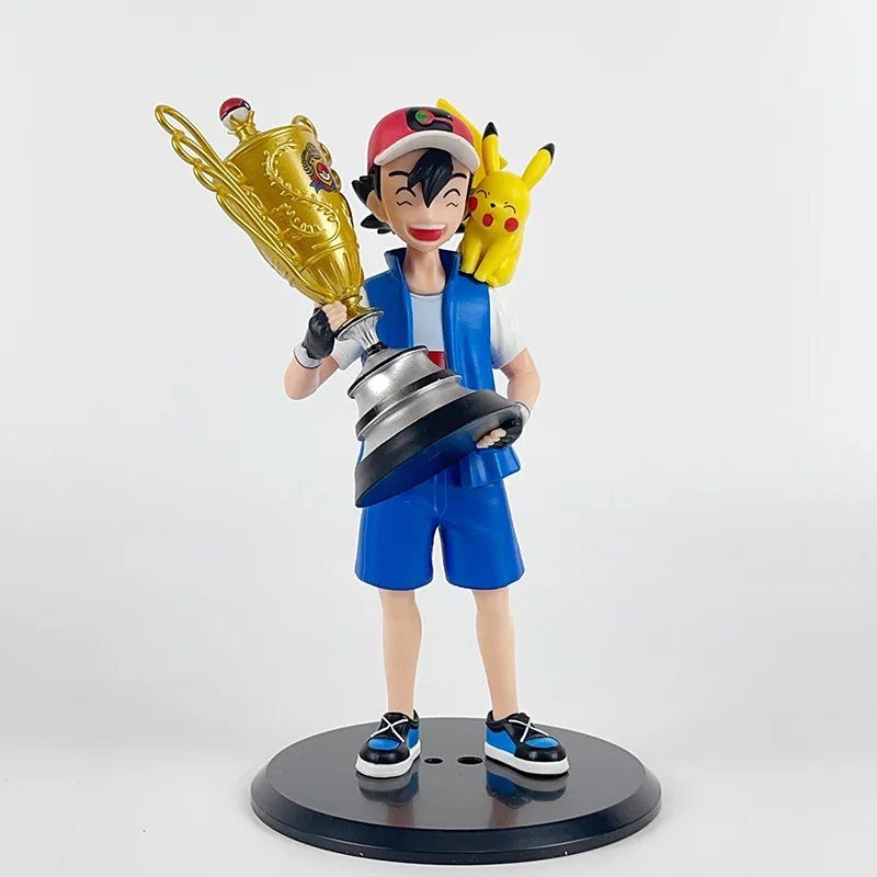 Pokemon Ash Ketchum Pikachu Champion Postura In Piedi Modello Gk Anime Action Figure Pocket Monsters Toys Accessori Desktop 18Cm