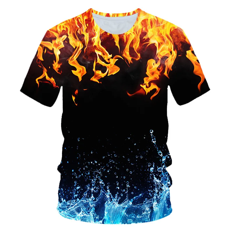 Flame T shirt summer new style kids 3D print tops boys girls new year fashion loose cool short sleeve T shirts 4-14 years old children's age t shirt	