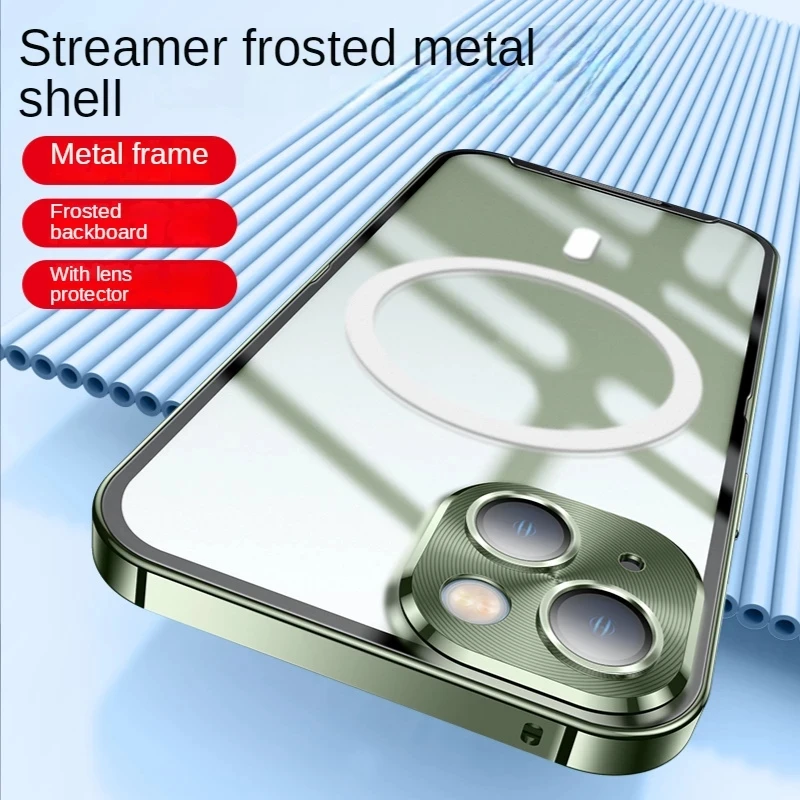 

Metal Frame Case On For iphone 14 12 13 Pro Max Magnetic Phone Case Wireless Charging Matte Cover for iphone13 iphone14 Pro Max