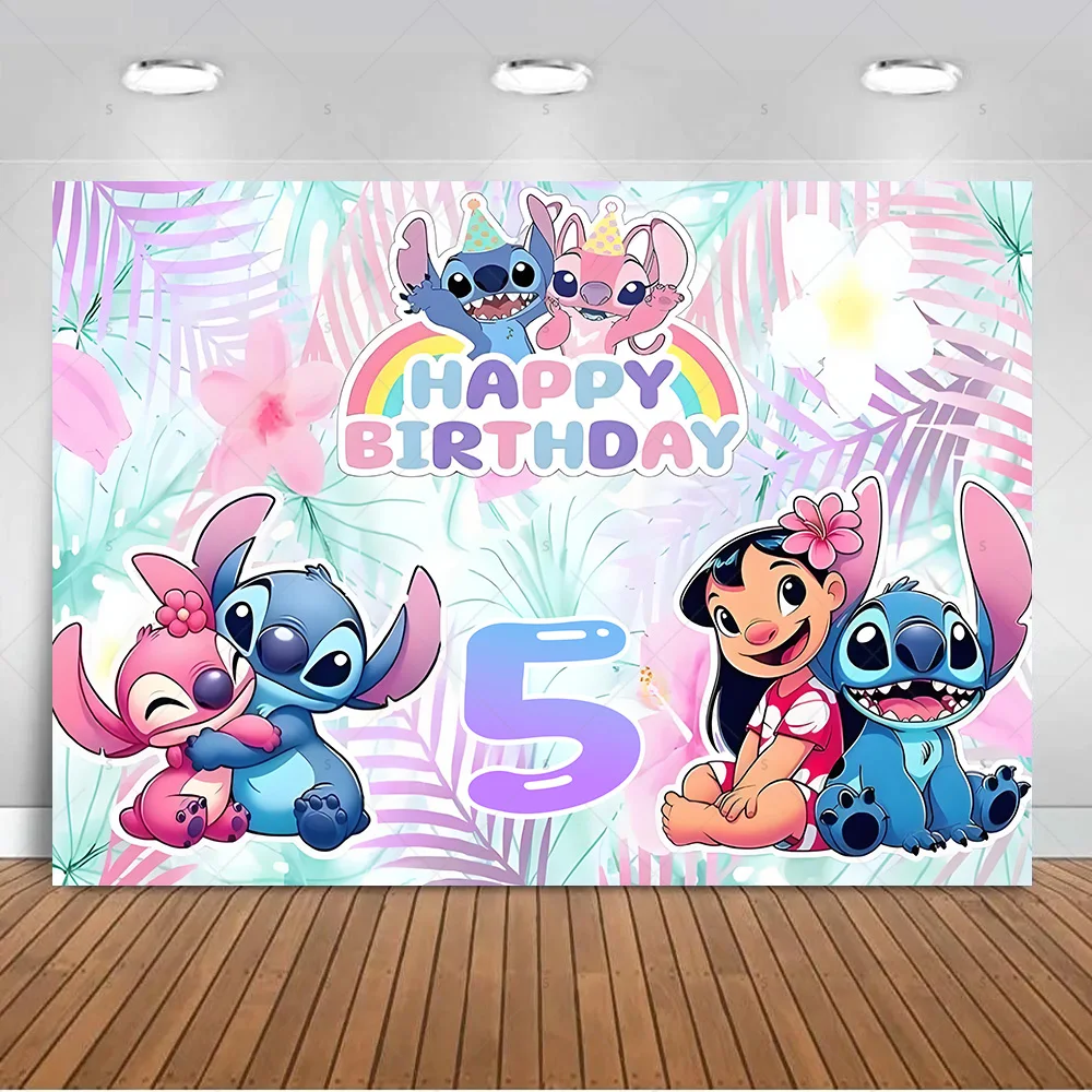 Iconic Brand Stitch Happy Birthday Background Banner Kids Birthday Party Decorations Photography Backdrop Supplies Photo Shoot Prop