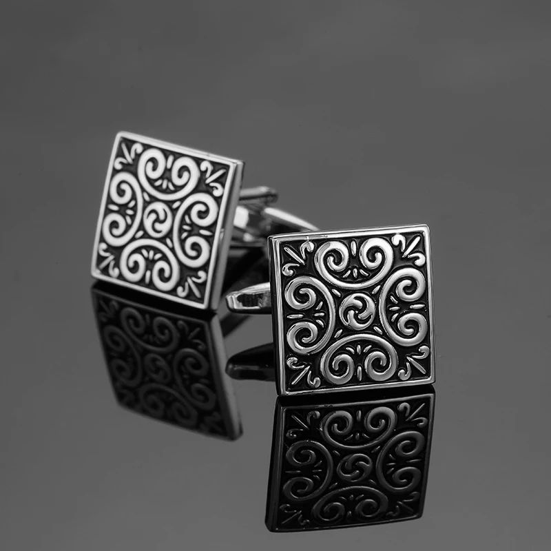 Luxury Mens Cufflinks - Classic Square Blue  Black Retro Pattern Suit Accessories