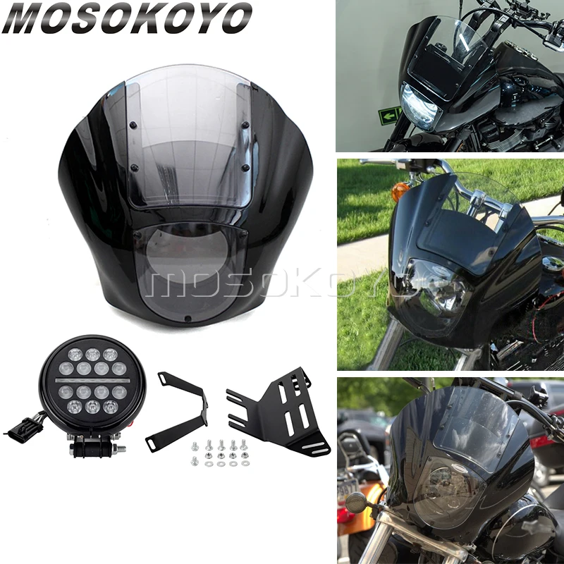 

Для Harley Softail Low Rider S FXLRS фара в клубном стиле обтекатель для четверти w/5,75 "5 3/4in светодиодный налобный фонарь кронштейн для перемещения