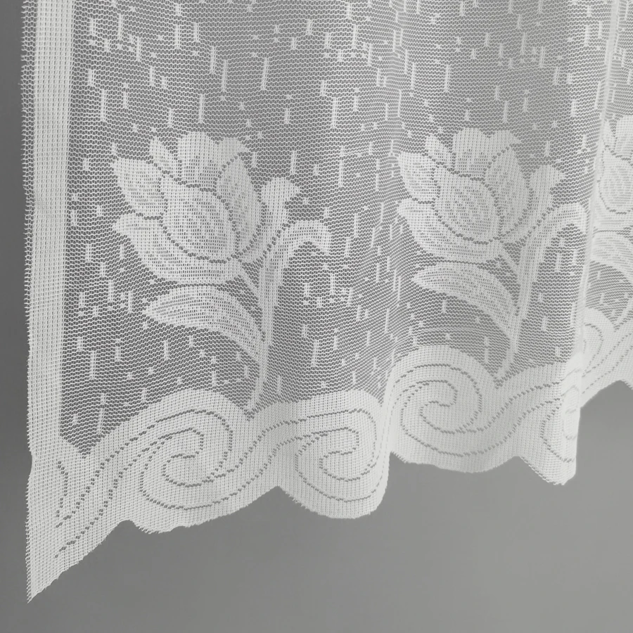 Art Deco white floral knitted polyester kitchen curtain-machine washable unlined door curtain suitable for all seasons window curtains tie valance curtain