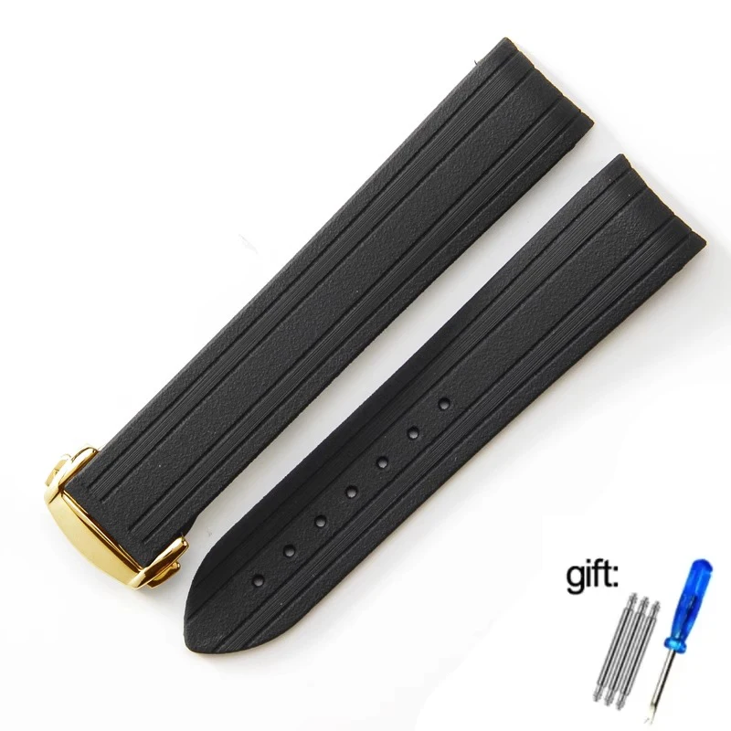 High-Quality Rubber Watch Strap with Folding Clasp and Curved End Design