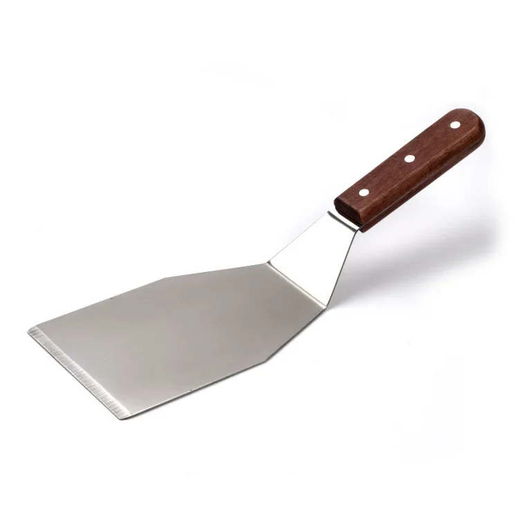 Shredded Stainless Steel Frying Shovel Iron Plate Roast Pizza Shovel Steak Wooden Handle Kitchen Accessories