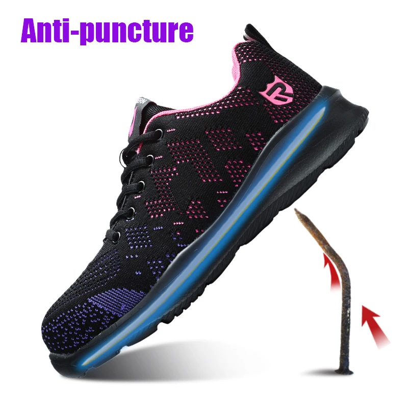 LARnmern-女性用のパンク防止スチールつま先の靴,通気性,滑り止め,作業