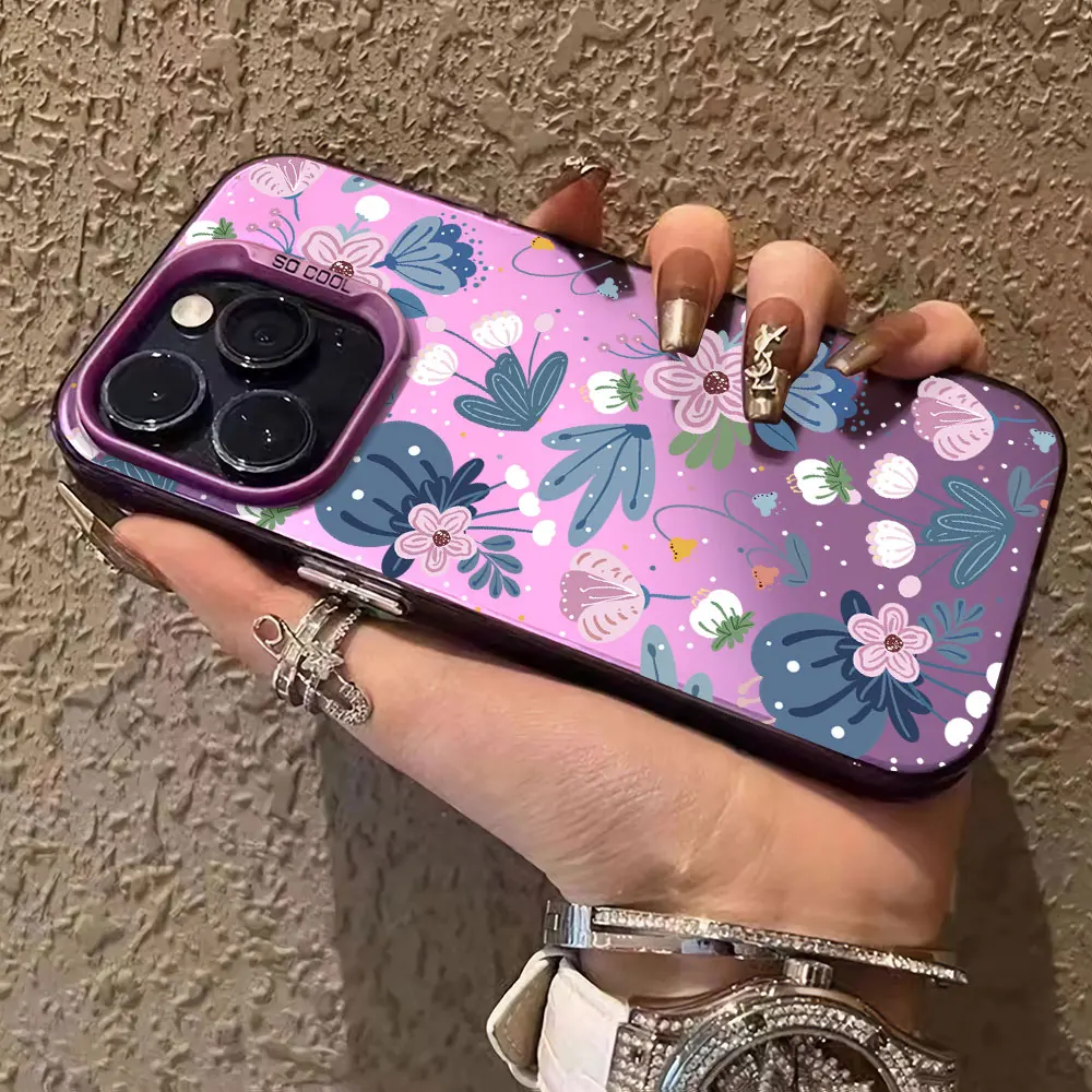 Elegant Floral Shockproof Silver IMD Phone Case with Back Cover Protection
