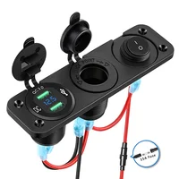 Dual QC3.0 USB Charger 3 in 1 Charger Socket Panel with Voltmeter Display Cigarette Lighter Socket Power on/off Toggle Switch 1