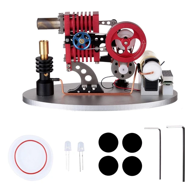 Double Cylinder Double Piston Rocker Arm Linkage Stirling Engine Generator With LED Lamp Beads, Voltage Display Meter 1