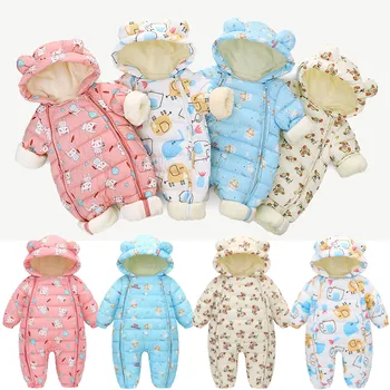 Romper Outerwear Bear Ear Hooded Snowsuit Jumpsuit Zipper Winter Clothing Newborn Baby Boys Girls Hooded Coat Jacket Snowsuits 1