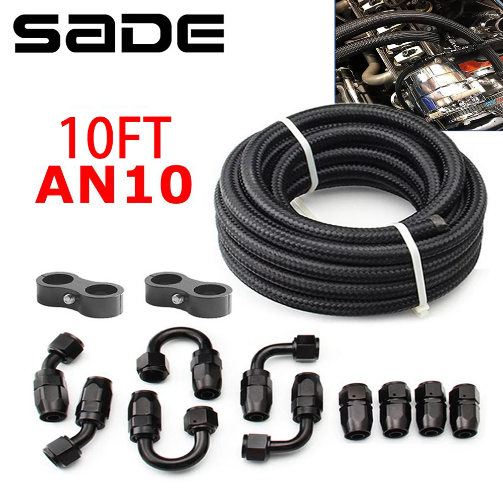 

3M 10AN AN10 10FT Black Braided Oil Fuel Fittings Hose End 0+45+90+180 Degree Oil Adaptor Kit Oil Fuel Hose Line With Clamps