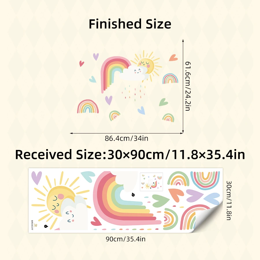 1pcs Cartoon Colorful Love Rainbow PVC Wall Stickers for Kids Room Decor Bedroom Removable Wall Decals Home Decoration 5