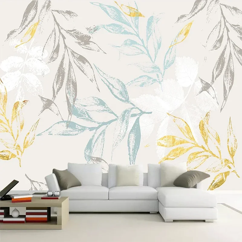 Papier Peint Mural Personnalisé Moderne Peint la Main Feuilles Salon Chambre Fond Papier Peint Décor la Maison papier peint mural personnalise moderne peint la main feuilles salon chambre fond papier peint decor la maison 03