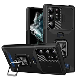 Card Slot Wallet Ring Holder Case with Armor Kickstand and Bumper Protection - Galaxy S26 UItra (Black)