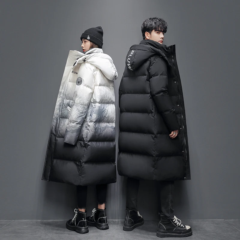 High Quality Men and women Thick Warm Winter white down Jacket Hooded Thicken X-long Duck Down Parka Coat Casual Slim Overcoat