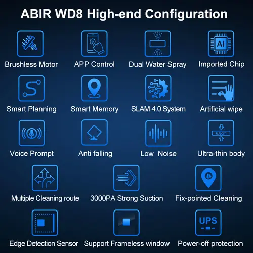 ABIR WD8 Robot Window Vacuum Cleaner,Dual Water Spray,Laser Sensor,Smart Home Glass Wall Wet Dry Cleaning ,APP&Remote Control - Image 2