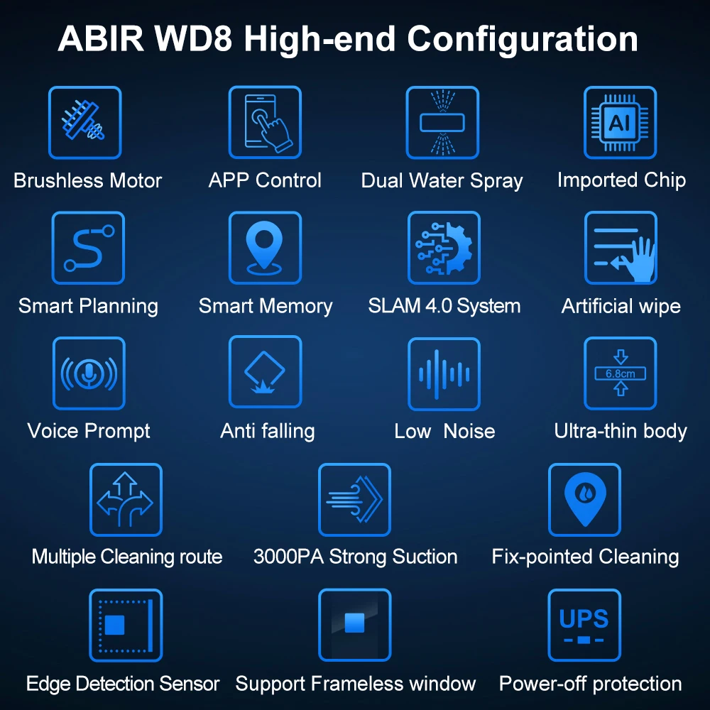 Robot Window Vacuum Cleaner ABIR WD8,Dual Ultrasonic Spray, APP&Remote Control, Smart Home Glass Mop,Auto Wall Cleaning Robot 2