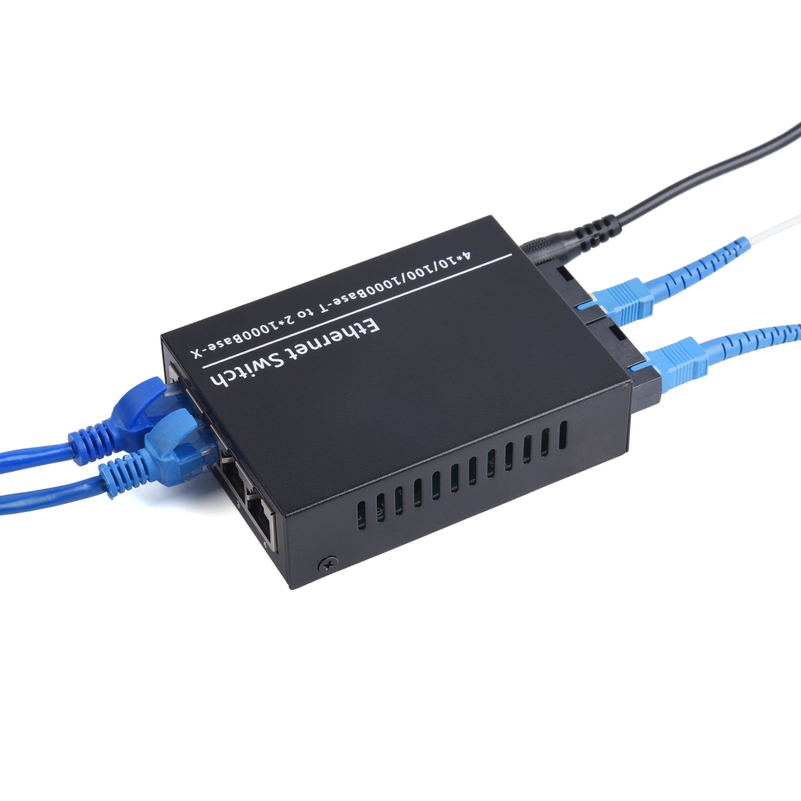 1Pcs Gigabit Fiber Optical Media Converter Switch 10/100/1000M Single Mode 2 Fiber to 4 RJ45 UPC/APC SC-Port Transceiver Kit