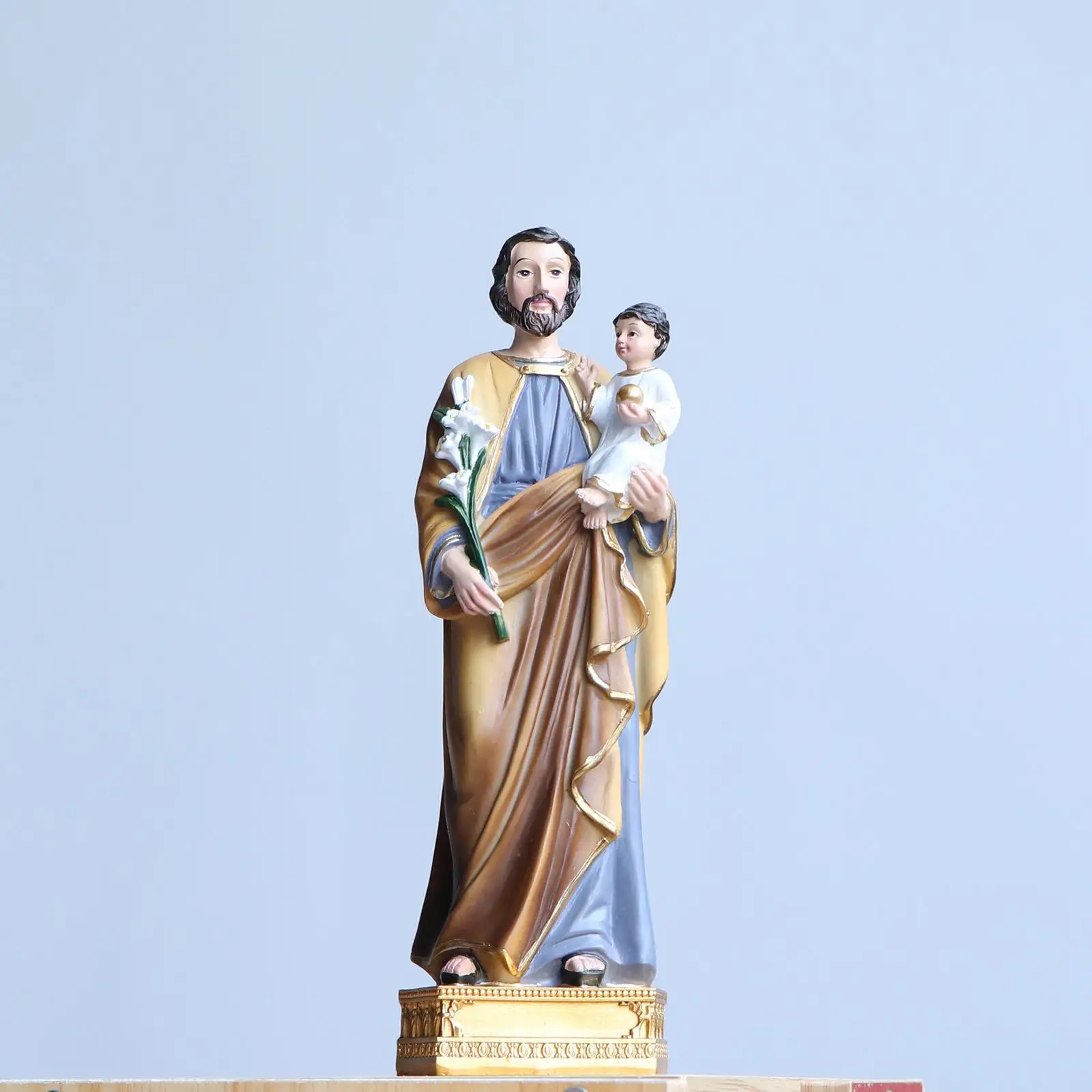 St. Joseph and Child Jesus on Base Heavenly Protectors 20cm Resin and Stone Religious Gift Decoration