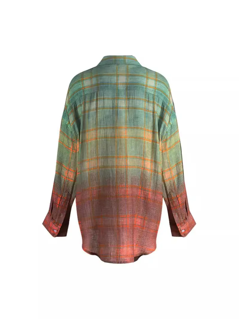 Gradient Color Women Shirt Blazer Full Sleeves Spring Summer Coat