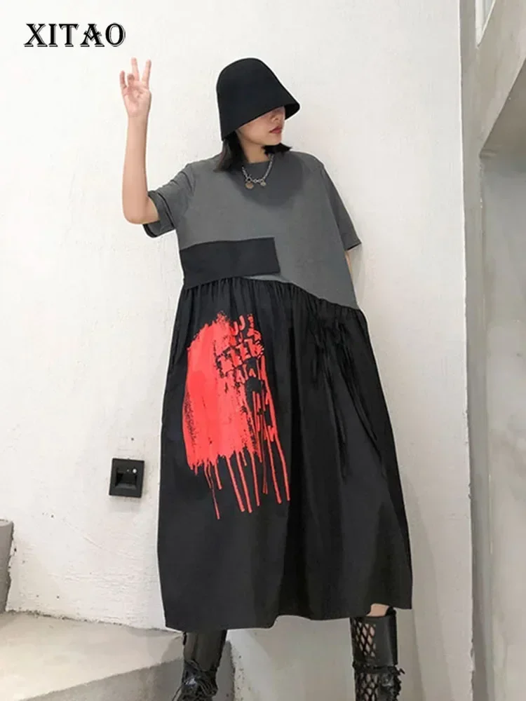 

XITAO Niche Design A Line Loose Patchwork Bow Fashion Casual Personality 2024 Summer New Women Dress GCC3514