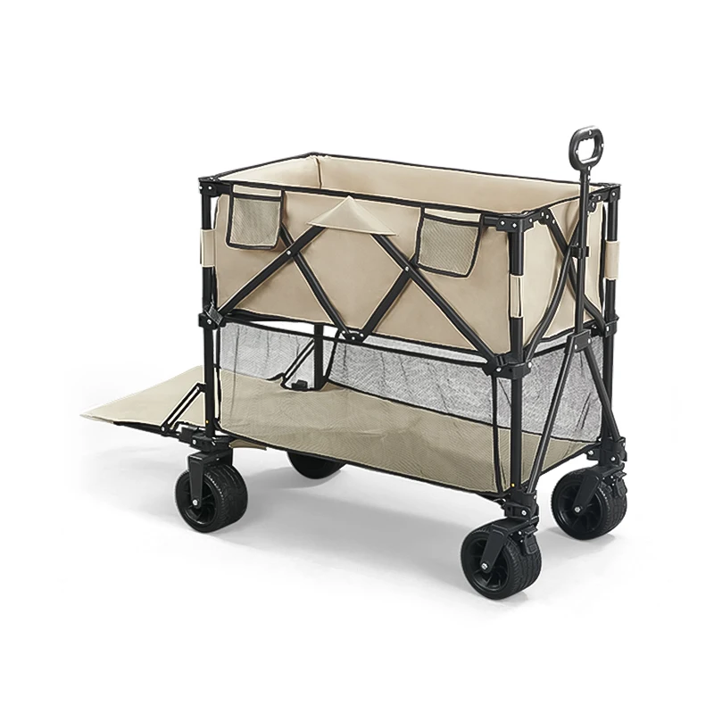 

Outdoor Garden Camping Double-Deck Portable Beach Trolley Camping Folding Wagon