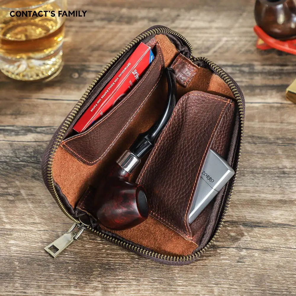 Genuine Leather Tobacco Pipe Case Portable bag for Tobacco Smoking Pipe Smoking Tool Wood Tobacco pipe bag