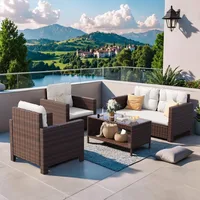 4 Pieces Patio Furniture Sets Rattan Chair Wicker Conversation Sofa Set, Outdoor Indoor Backyard Porch Garden Poolside Balcony 2