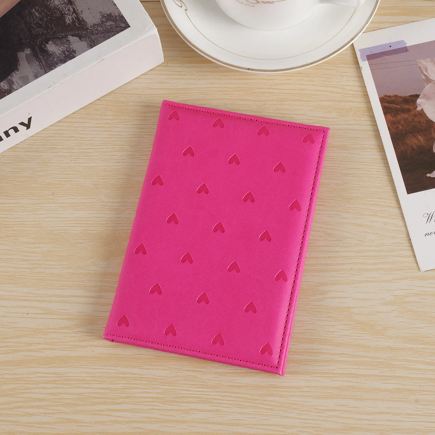 Adorable Heart-Embossed Kawaii Passport Holder - Sleek PU Leather Travel Wallet & Document Protector
