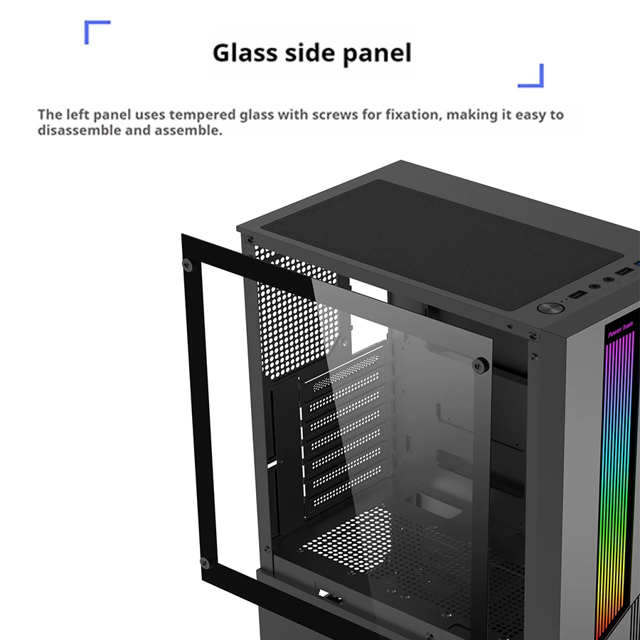 파워 트레인 ES500 M-ATX ATX RGB 라이트 스트립 패널 측면 투명 ITX PC 게이밍 케이스 데스크탑 컴퓨터 케이스 게이머용 케이스