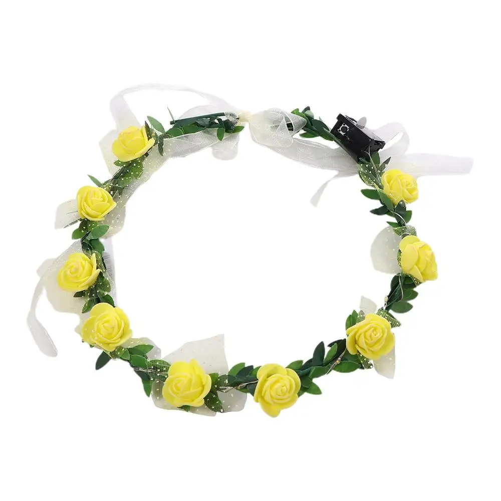 Fashion For Girls Wedding Rose Flower Party Foam Wreath Decoration Crown Flower Headband Women Headwear LED Light Garland - 3