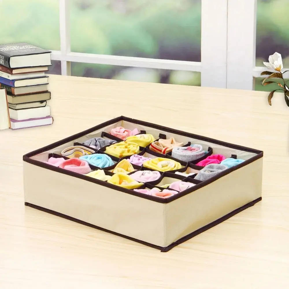6/7/8/24 Grid Storage Box Beige Underwear Storage Box Four Piece Sock Storage Fabric Bra Storage Box
