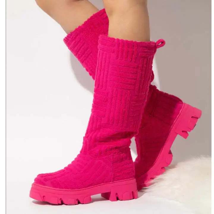 2024 New Arrived Thick-heeled Warm Mid-tube Boots Women's Pelipper Plush Large Size Towel Cotton Fashion Boots