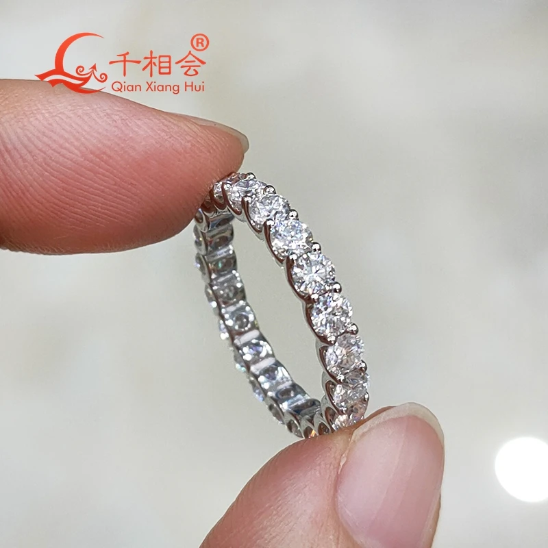 2.5 mm Moissanite Round Brilliant Cut Eternity Wedding Ring 925 Sterling Silver 