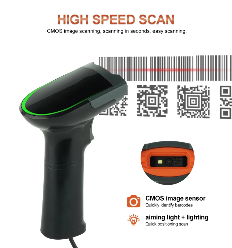 2D Bluetooth Wired and Wireless Barcode Scanner for PDF417 QR BarCode Reader Support Mobile iPAD Logistic