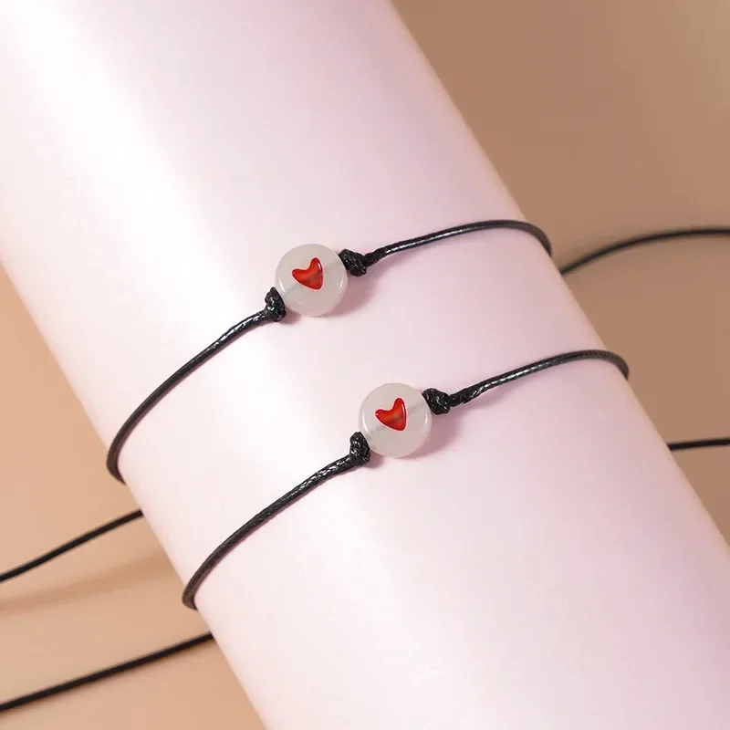 2Pcs/Set  Luminous Heart Beaded Braided Bracelet Bangles Jewelry Promise Couple Bracelets for Women Men