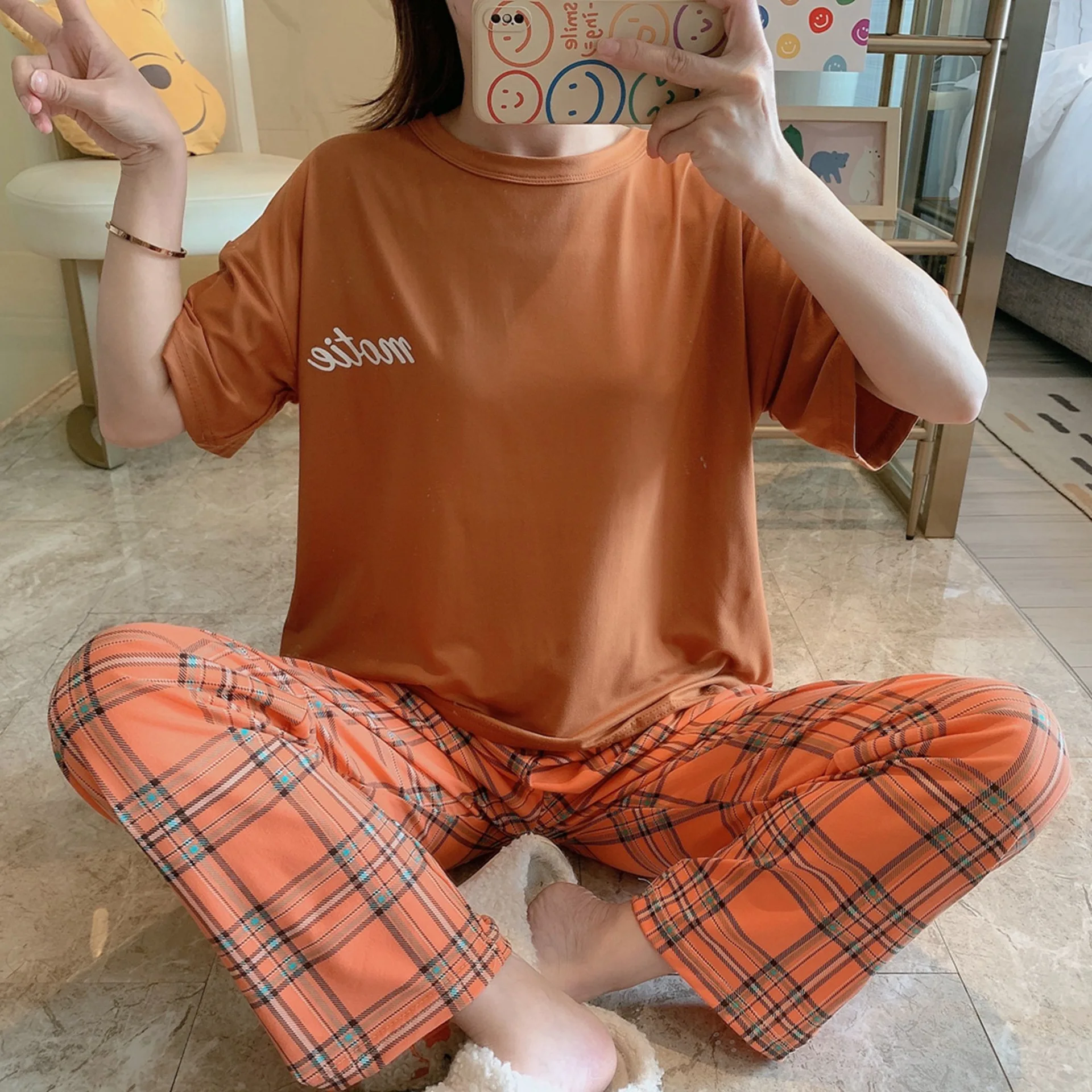 New Women's Two-Piece Maternity Pyjamas Homewear Monthly Clothing Nursing Clothes Female Summer Loose Leisure Homewear 4