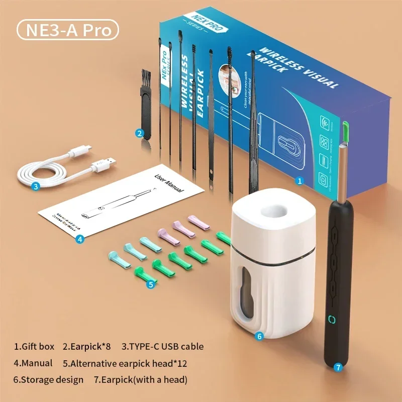 Earwax Remover Cleaning Tool Ear Endoscope with Mini Camera USB C Charging Earpick Health Care Set Smart Visual Ear Cleaner