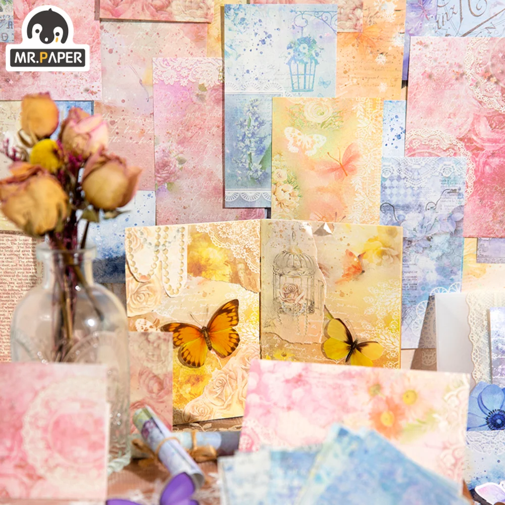 Mr. Paper 4 가지 스타일 미적 장미 메시지 카드 크리에이티브 플라워 패어리 원장 재료 장식 카드, 30 개/백 재고 있음