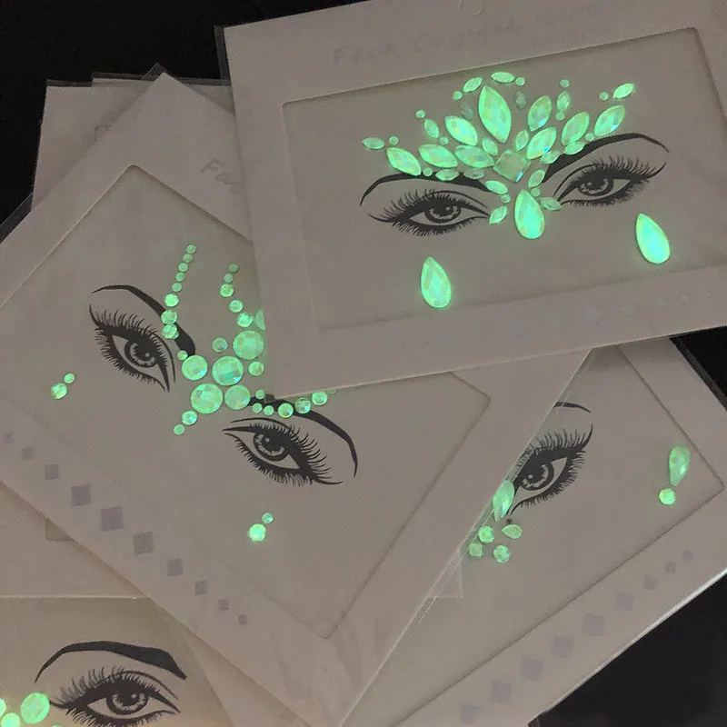 

New Christmas Luminous Facial Tattoos Halloween Stage Festive Diamond Stickers Resin Acrylic Tattoo Sticker Women's Eye Makeup