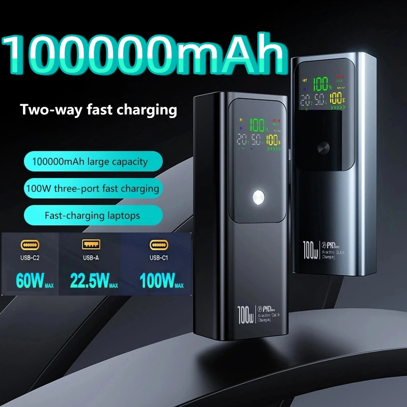 Nuovo PD 100W Power Bank 100000mAh Capacità della batteria esterna Caricatore portatile a ricarica rapida Powerbank per laptop iPhone Samsung