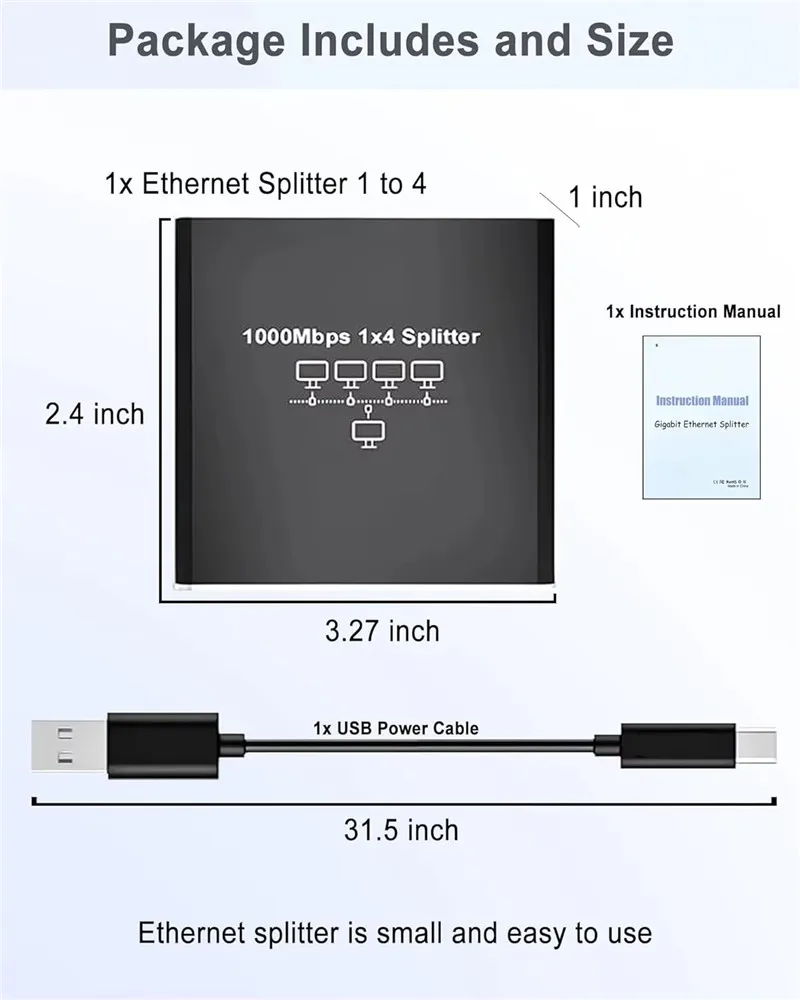 1000Mbps RJ45 Splitter 1 to 4 Ethernet Adapter Internet Network Cable Extender G