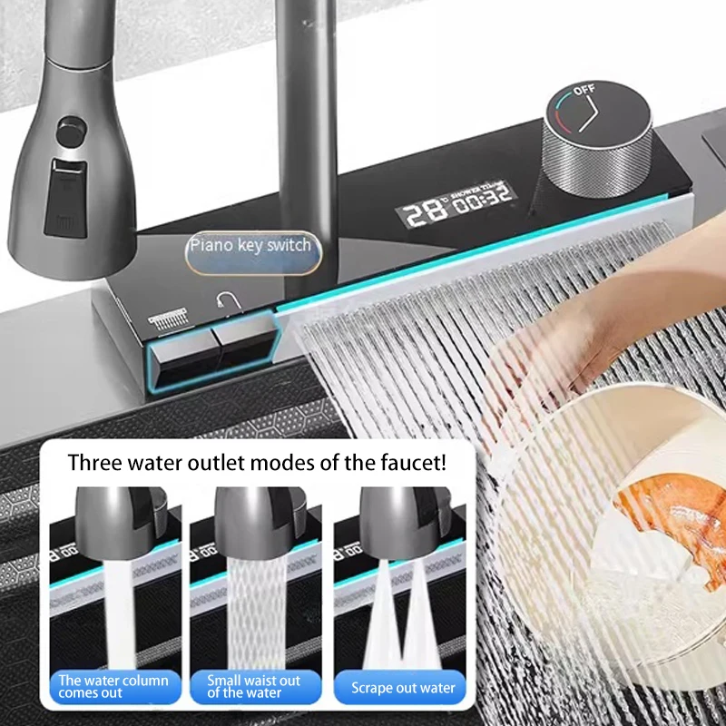 Stainless Steel Waterfall Kitchen Sink Embossed Extra Large Single Slot Multifunctional Dishwashing Sinks For Kitchen 3