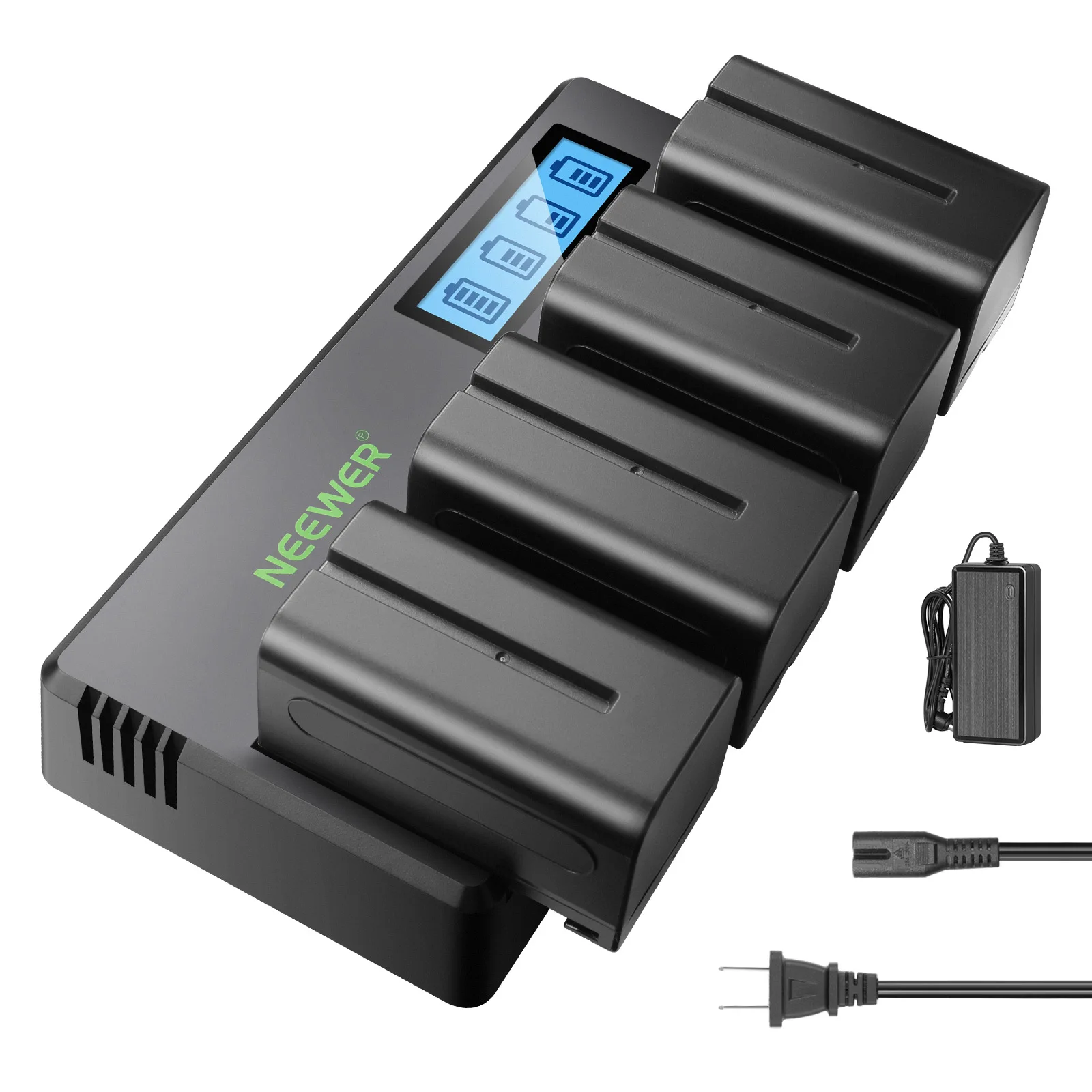 

Neewer 4 Packs NP-F750 Replacement Batteries 7.4V 5600mAh with 4 Channel Battery Charger & Power Adapter, Compatible with NP-F55